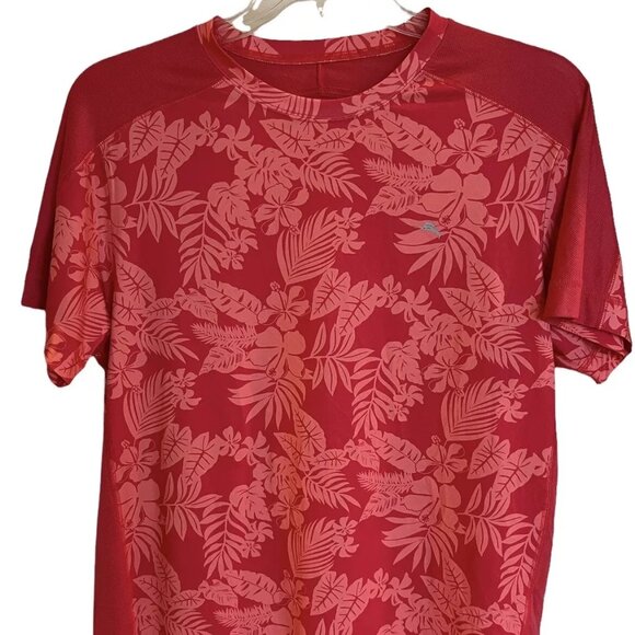 Tommy Bahama Mesh Tech Crew Neck T-Shirts Size S $37 Red Tropic Print - Picture 2 of 7